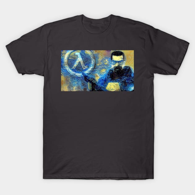 Half-Life Gordon Freeman Starry Night T-Shirt by Starry Night